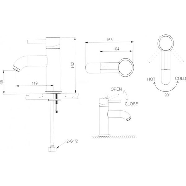 Смеситель для умывальника EGO Slim F0104003101