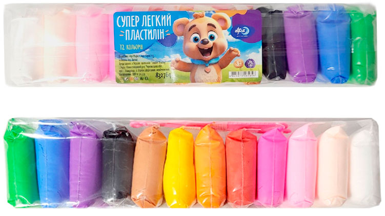 Пластилін легкий 12 кольорів 108 г зі стеками Лідер