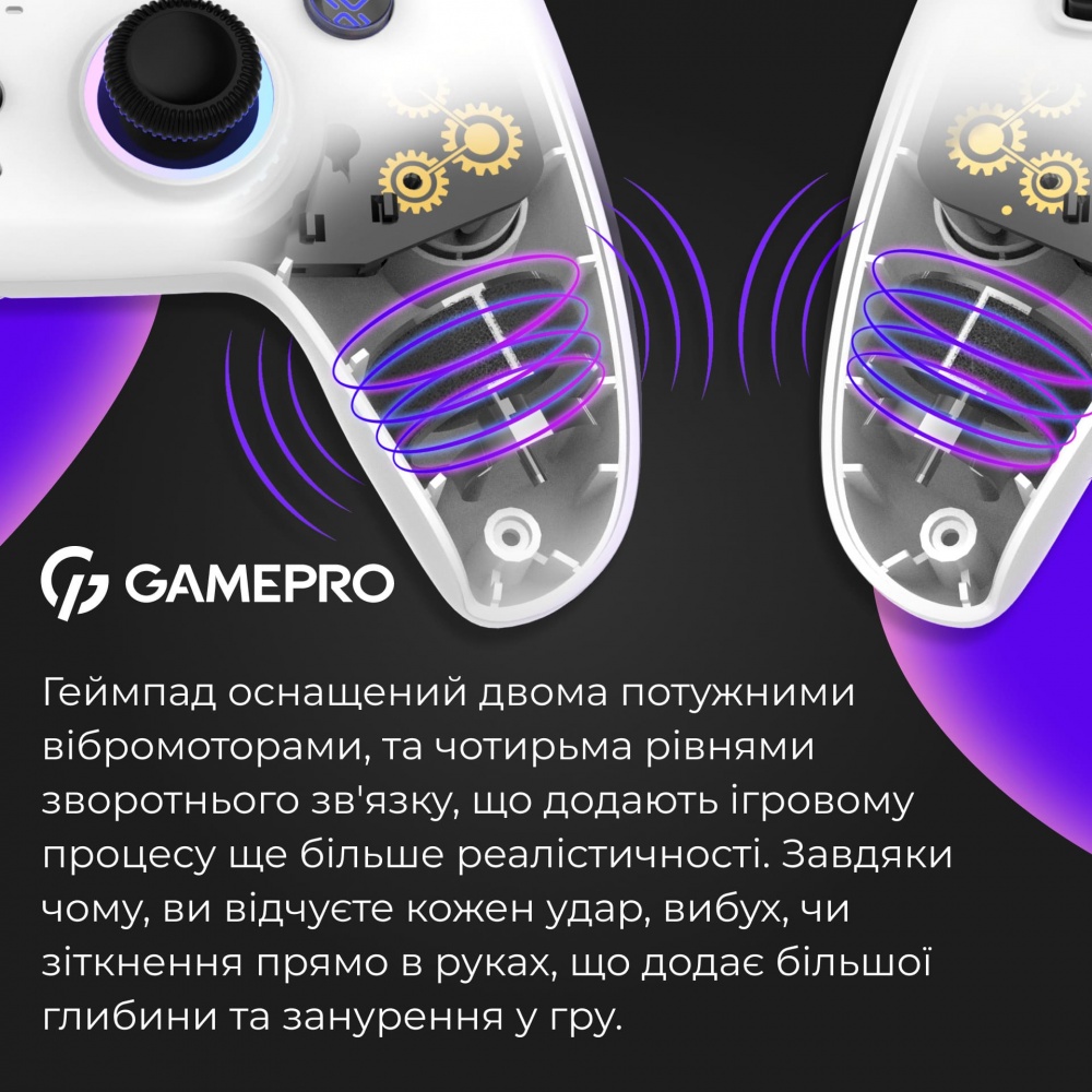 Геймпад бездротовий GamePro GPS13W BT 5.3/USB (PC/iOS/Android/PS3/PS4) RGB white