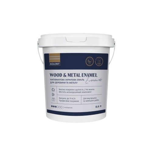 Эмаль акриловая Kolorit Wood and Metal Enamel база C прзрачный полумат 2л