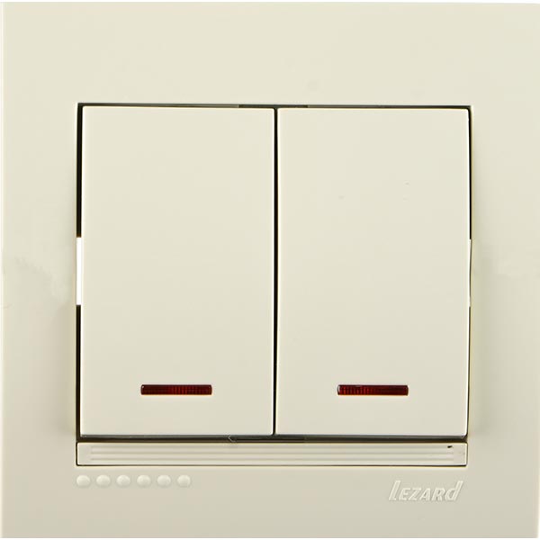 Выключатель двухклавишный Lezard Deriy с подсветкой 10 А 250В IP20 кремовый