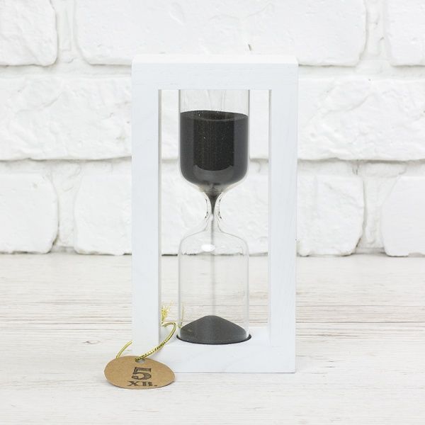 Годинник пісочний Годинник пісочний білий 5 хв., пісок чорний Склоприлад