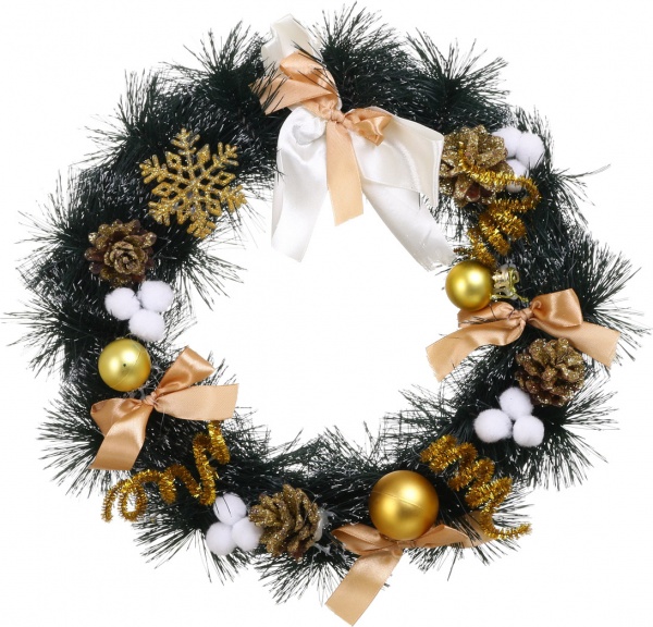 Венок рождественский с украшениями цвет в ассортименте d330 мм 