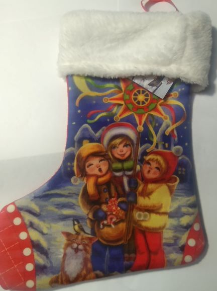 Подвеска фетровая Сапожок Колядки мех белый 25 см