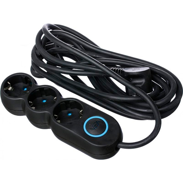 Удлинитель VEA с заземлением 3 гн. черный 5 м VE2S3SBBL-5m 