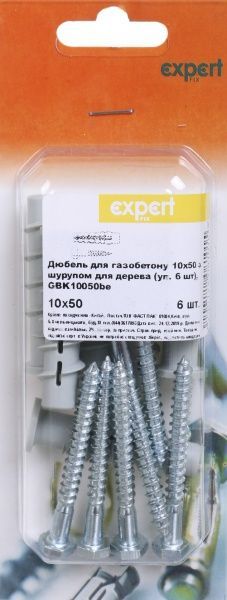 Дюбель для газобетона с винтом для дерева 10x50 мм 6 шт. Expert Fix