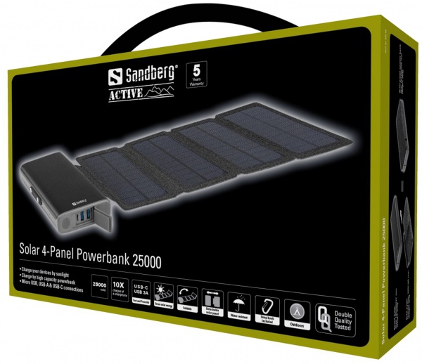 Внешний аккумулятор (Powerbank) Sandberg 420-56 25000 mAh black (833645) с солнечной панелью 