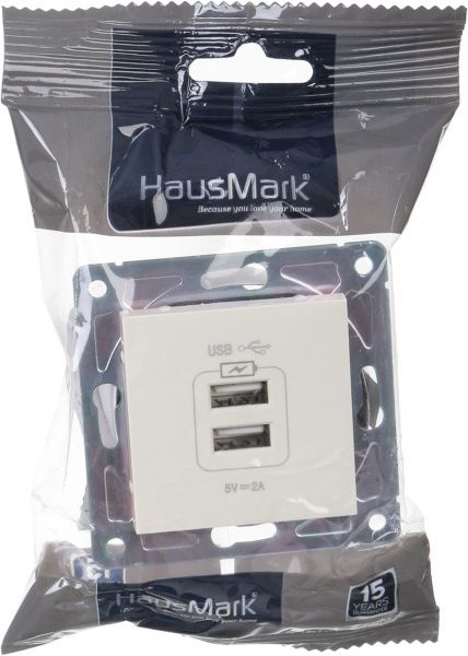 Механізм розетки USB кінцева подвійна HausMark Alta без шторок без кришки крем SNG-SCP.SQ20MG2U-CR