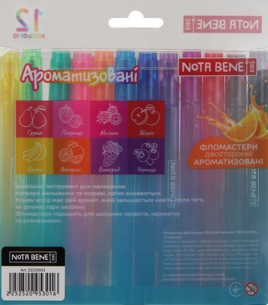 Фломастери двосторонні Фруктові аромати 12 кольорів Nota Bene