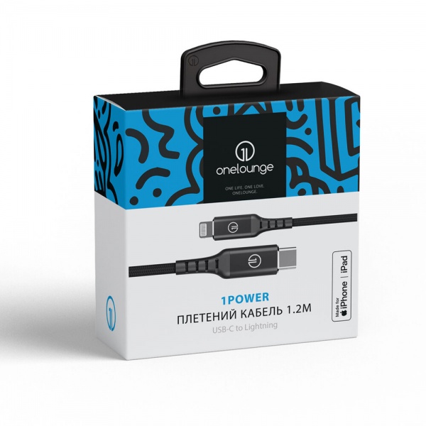 Кабель OneLounge 1Power MFi USB-C to Lightning 1,2 м black (14046) 