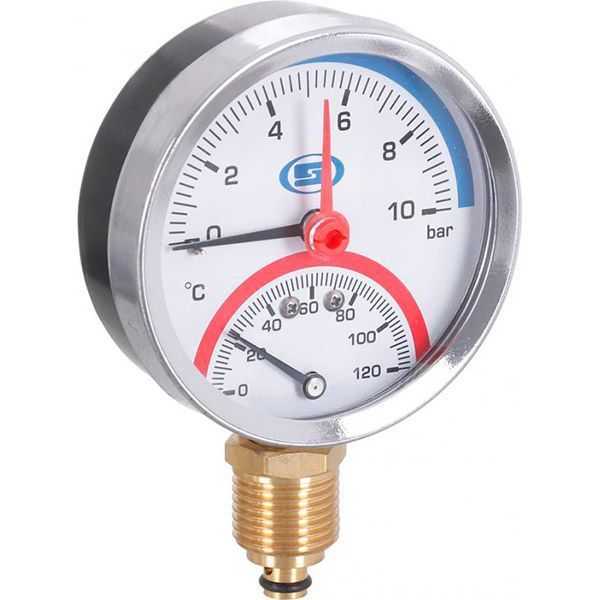 Манометр Gross вертикальний 1/4 з клапаном 1/2 (120°C) 10.0 Bar