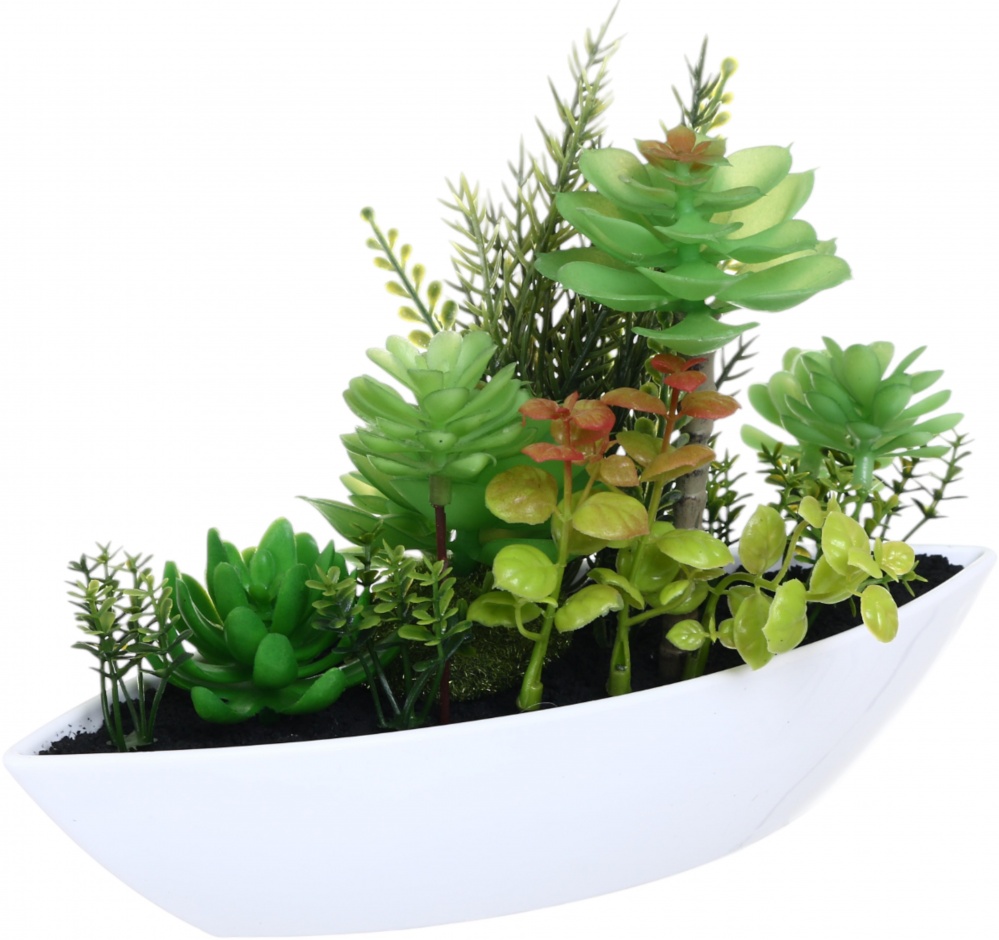 Растение искусственное суккулент в белом пластиковом горшке 25х17 см. Sensio