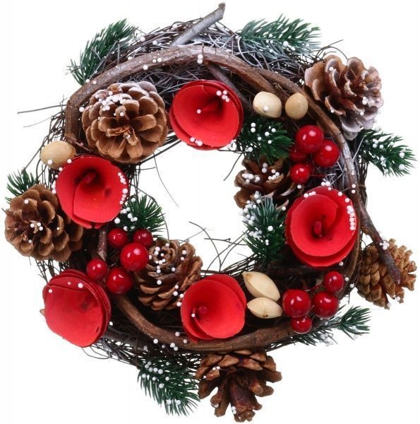 Венок новогодний c шишками, ветками, ягодами и цветами d260 мм EPI-993381 