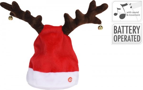 М'яка іграшка Шапка Діда Мороза з рогами рухається та співає 
