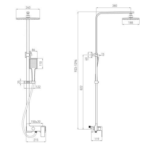 Душевая система VOLLE Sistema L 1582.090204 de la noche