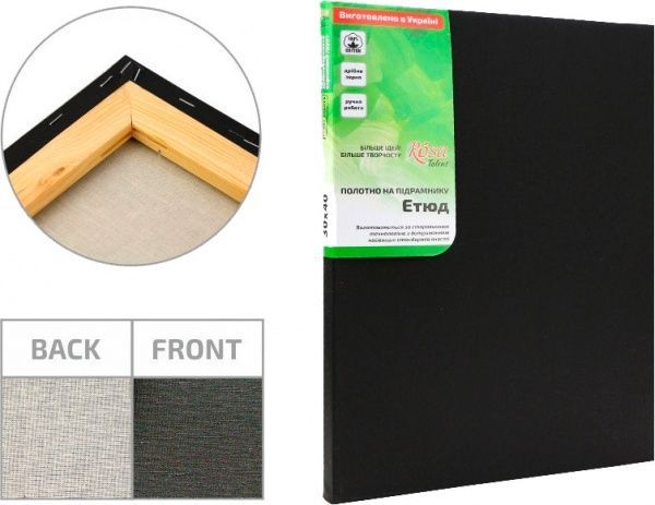 Холст на подрамнике мелкое зерно черный грунт 20 x 20 см 220 г/м² акрил , ROSA Gallery