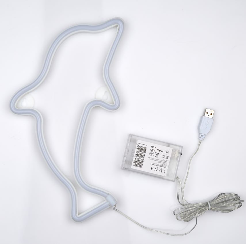 Неоновая вывеска Luna LUDS-NEO-52 Дельфін теплый белый/розовый/синий