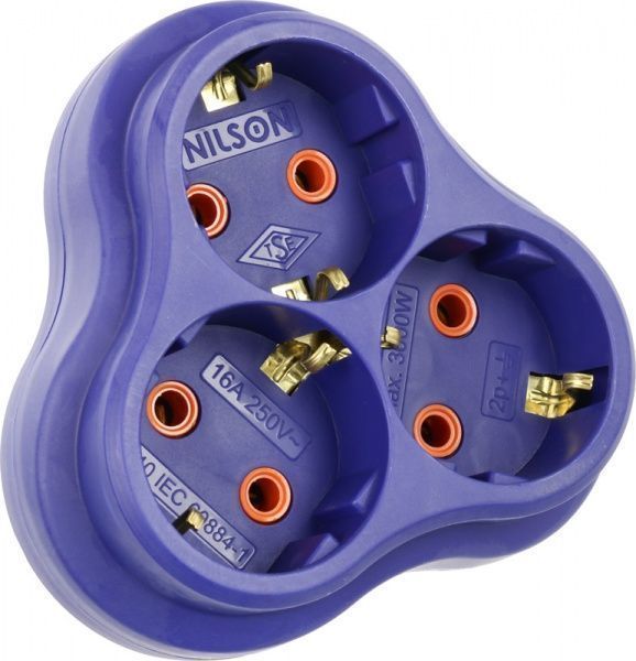 Тройник Nilson с заземлением 3 гн. синий 40410101 