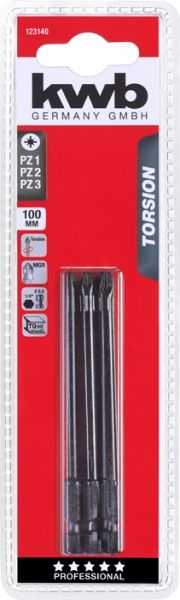 Набор бит KWB PZ1, PZ2, PZ3 x 100 мм 3 шт. 123140