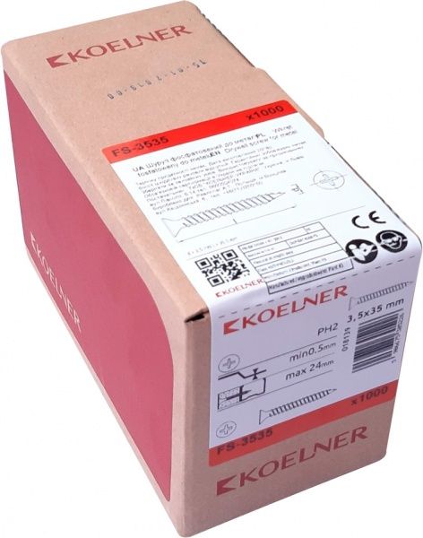 Саморез по металлу для гипсокартона 3,5x35 мм 1000 шт FS-3535 Koelner