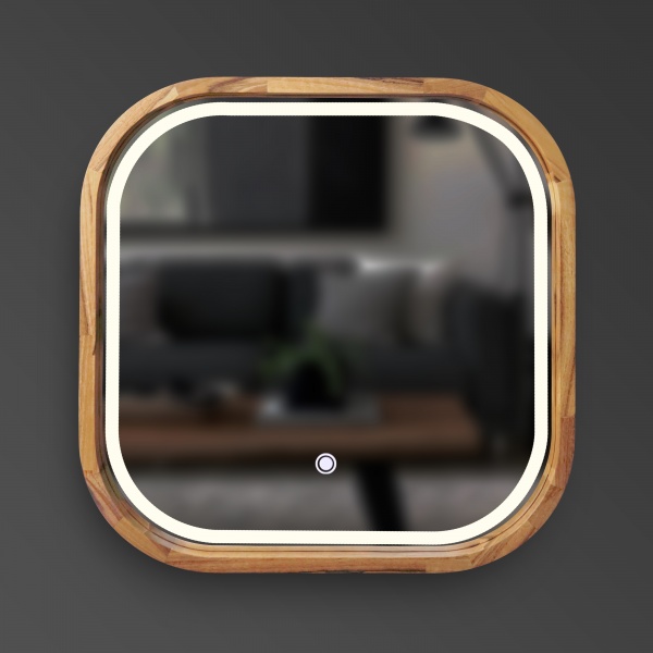 Зеркало со встроенной подсветкой Luxury Wood Balance SLIM LED ясень темный 650x650 мм 