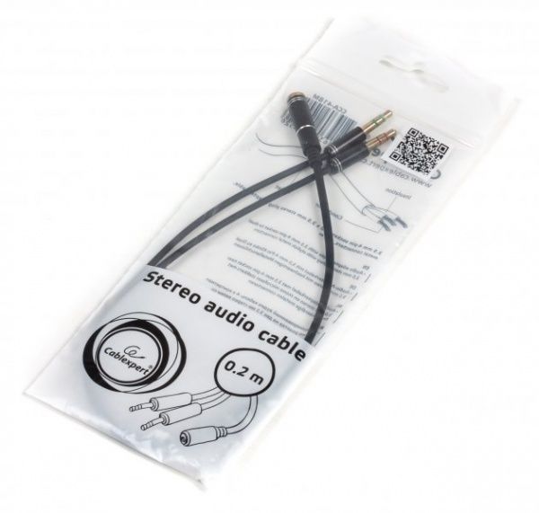 Кабель Cablexpert 0,2 м (CCA-418) аудіо-перехідник 4-х контактної 3.5 мм вилки на дві 3.5 мм розетки (стере
