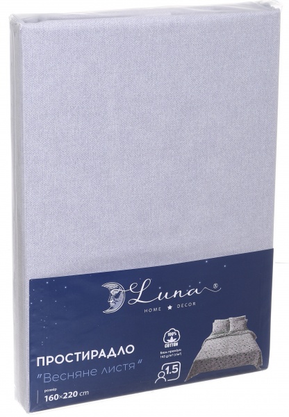 Простынь 1.5 Basic Весенние листья премиум 160x220 см зеленый Luna 