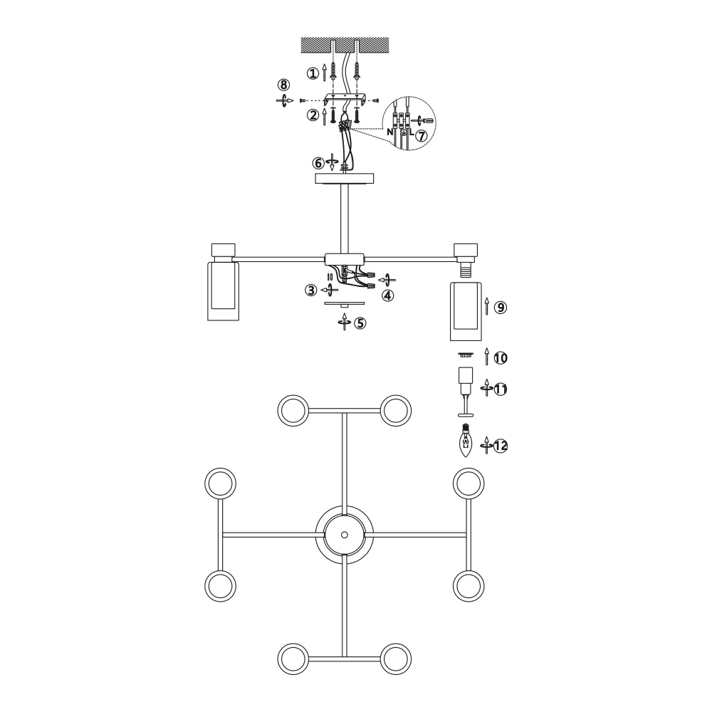 Люстра Miorro Leone метал/скло 8x40 Вт E14 нікель 51-311-081