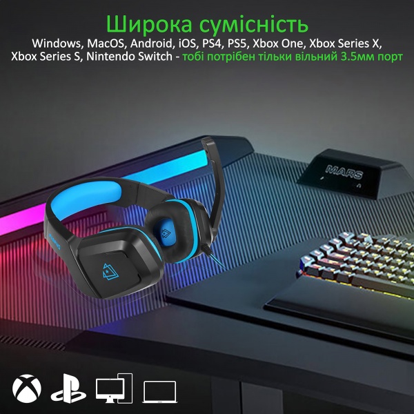 Навушники Vertux Shasta 7.1 Mini Jack 3.5мм Blue blue (shasta.blue) 