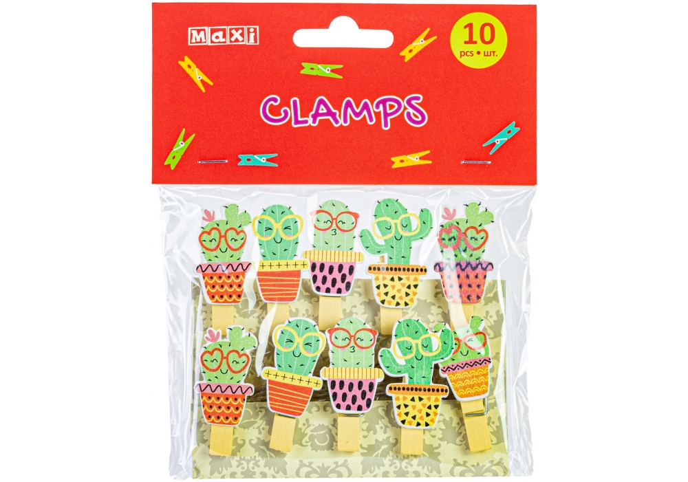Прищепки декоративные Cactus с веревкой 130 мм MX62591 10 шт. Maxi