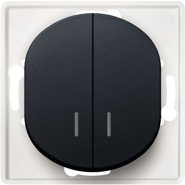 Механизм розетки кнопочный двухклавишный Aling-Conel Eon с подсветкой 16 А 250В черный глянец E626.E