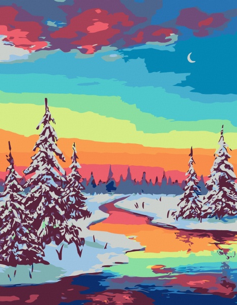 Набір, техніка акриловий живопис за номерами Зимовий пейзаж 2 35х45 см Rosa Start 