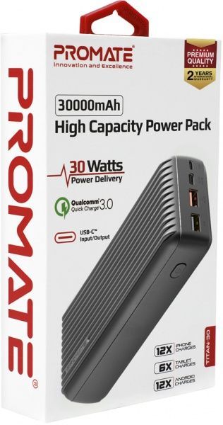 Зовнішній акумулятор (Powerbank) Promate Titan-30 30000 mAh (titan-30.black) 