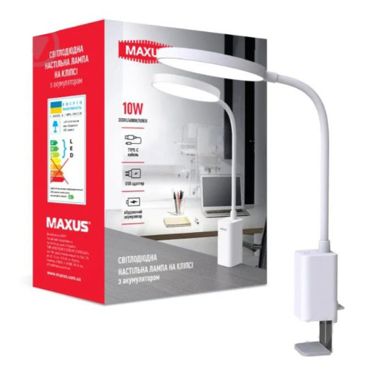 Настольная лампа аккумуляторная Maxus Desk Lamp 3CCT WH CLIP Battery 10 Вт белый 1-MDL-10W-CLIP