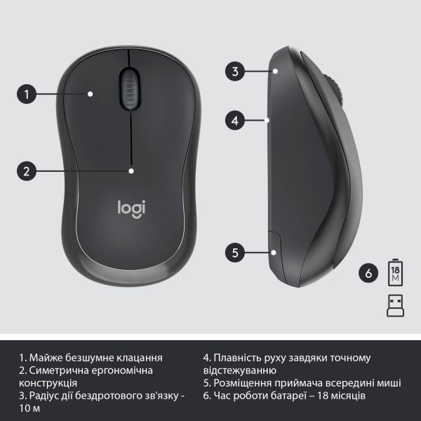 Комплект клавіатура та миша Logitech MK295 Silent Wireless Combo Graphite (L920-009800) 