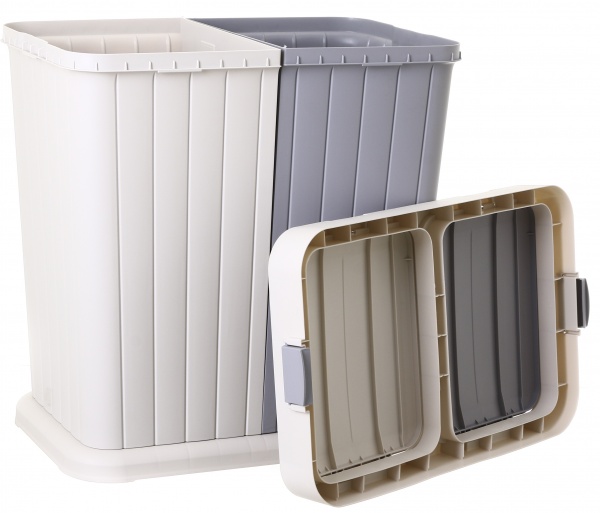 Кошик для білизни RIO подвійний універсальний TWINS 561х342х589 мм 80 л бежевий/сірий 
