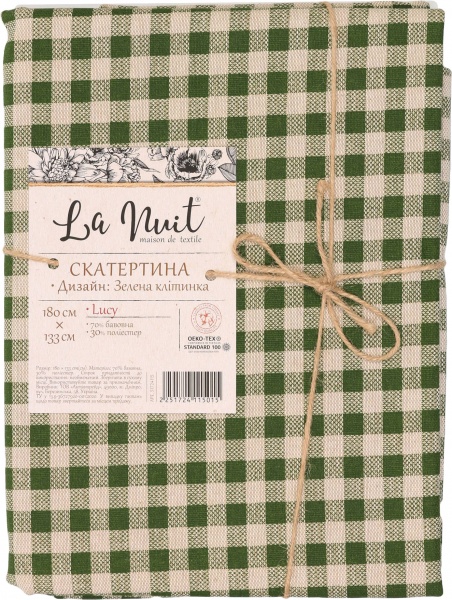Скатерть Lucy Зеленая клетка 133x180 см зеленый La Nuit 