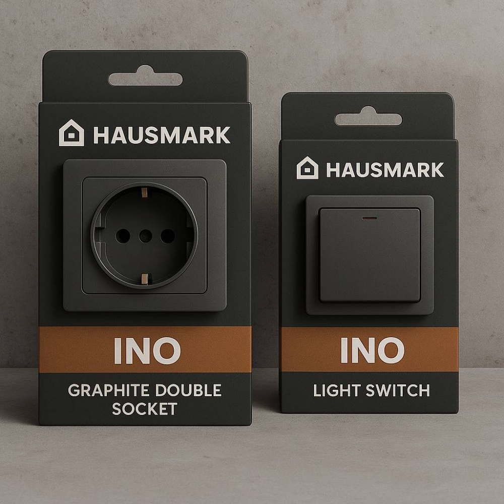 Выключатель двухклавишный HausMark INO с подсветкой белый LS- 2G LED-GP-White