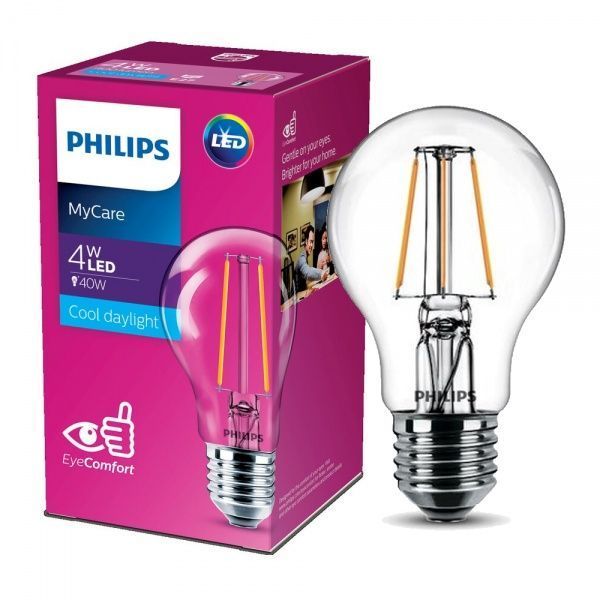 Лампа світлодіодна Philips Classic 4 Вт A60 прозора E27 220 В 6500 К 