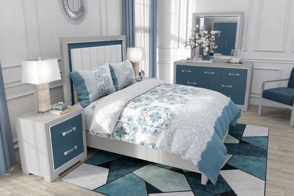 Комплект постельного белья Калейдоскоп 01 1,5 бело-голубой Rigel 