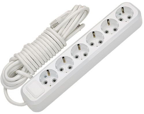 Удлинитель Makel с заземлением 6 гн. белый 2 м MGP182 