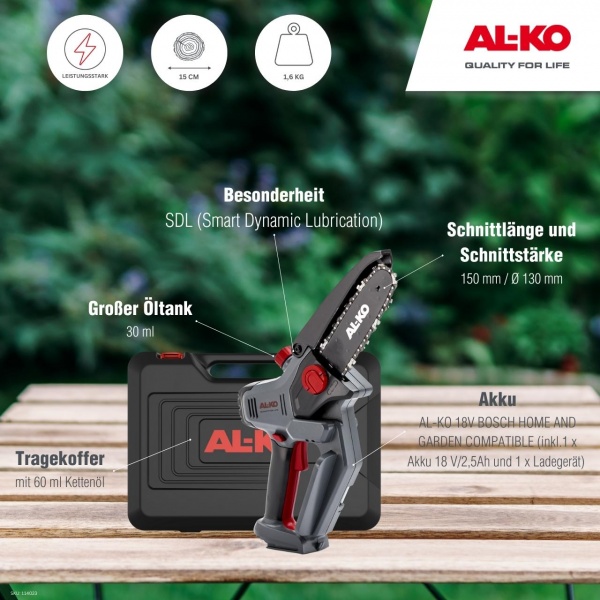 Пила мини аккумуляторная AL-KO CSM 1815 BOSCH HOME AND GARDEN COMPATIBLE - набір