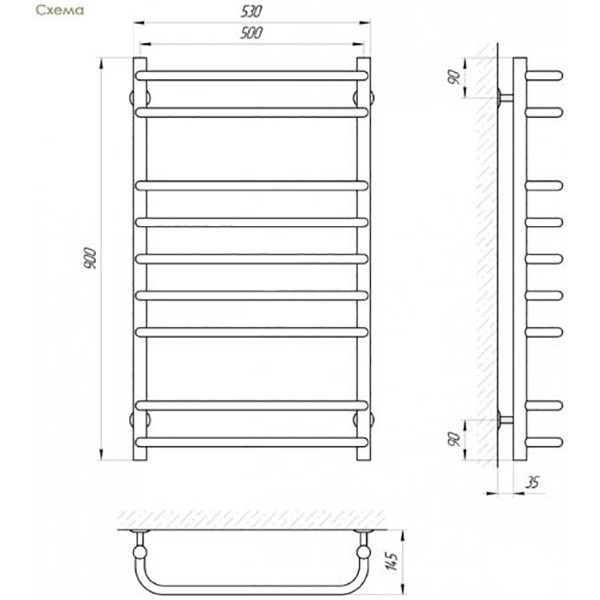 Рушникосушарка електрична Evro-Termo Шарм П9 500х900 Ліве підключення