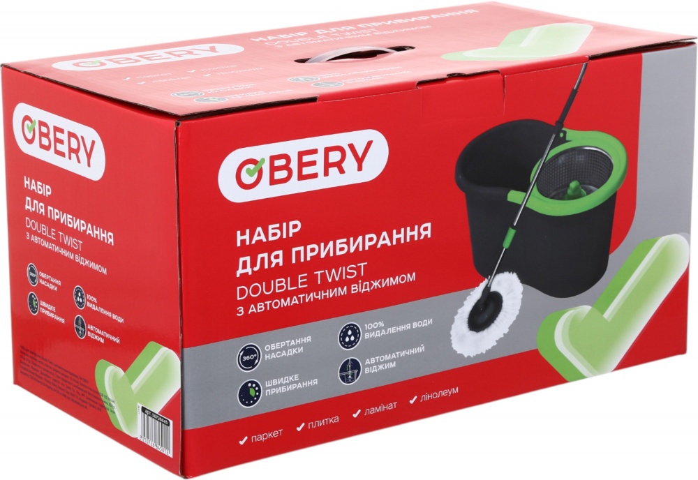 Комплект швабра и ведро с механическим отжимом для пола OBERY Double Twist 16 см синий