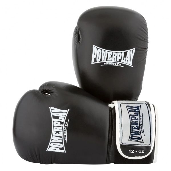 Боксерские перчатки PowerPlay р. 12 12oz 3019 черный с белым