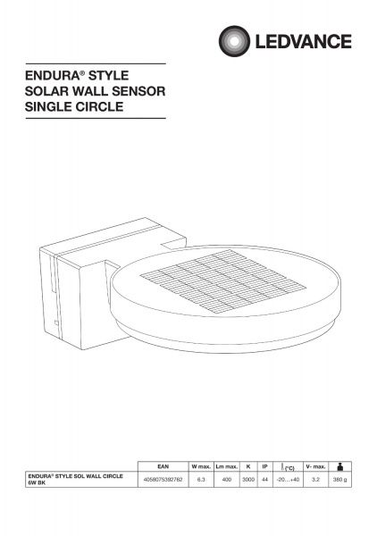 Светильник на солнечной батарее Ledvance Endura Style Solar Sensor Wall 6 Вт IP44 черный 