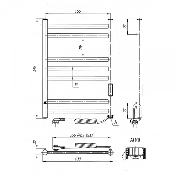 Рушникосушарка електрична Laris Кватро П7 400х600 Е П S