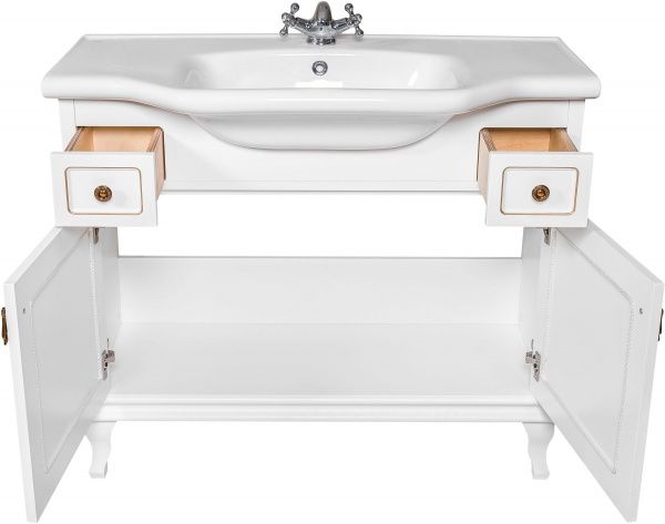 Тумба напольная Aqua Rodos Беатриче 100 белая патина золото с умывальником 081300-u New Klasik