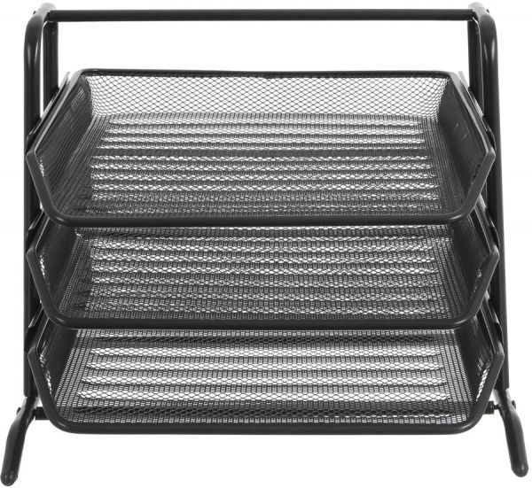 Лоток для бумаг горизонтальный тройной черный металлический 35х29.5х26 см