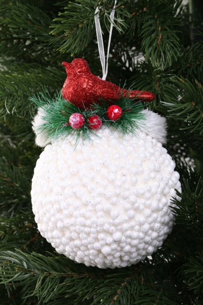 Куля новорічна з пташкою HF20H0412 d 120 мм білий із червоним